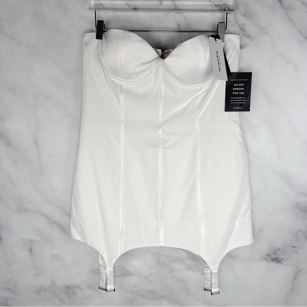 NWT Retrofete Tegan Bustier Corset Strapless Bra Cup Garter Mini Dress White L